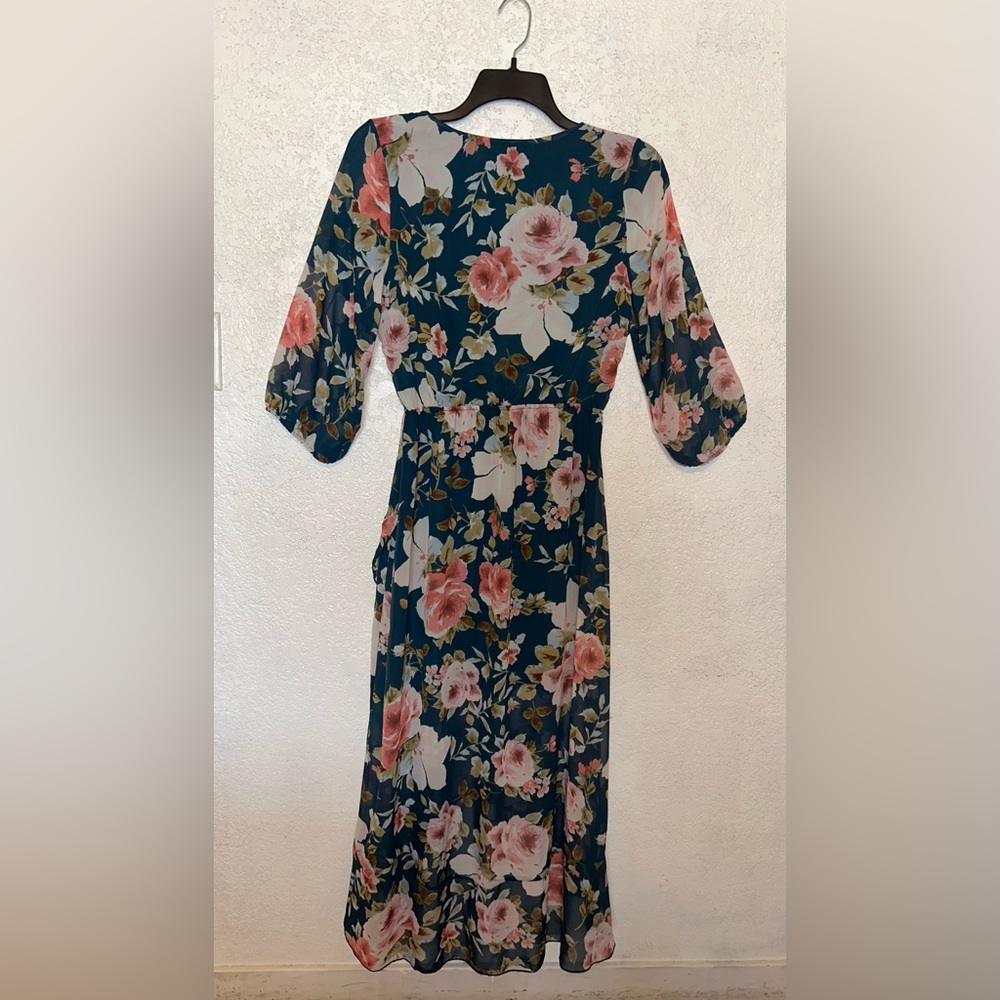 Floral Maxi V-Neck Dress Women’s Club Soda Size XL Puff Sleeve Boho Romantic - Picture 3 of 9